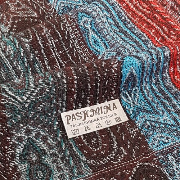 Blue & Red Striped Pashmina Shoulder Wrap with Silver Accents Pashmina & Silk - Picture 3 of 8